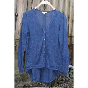 Eileen Fisher - Button Front Cardigan in Linen Fine Gauge Knit w/Peplum, Blue, M
